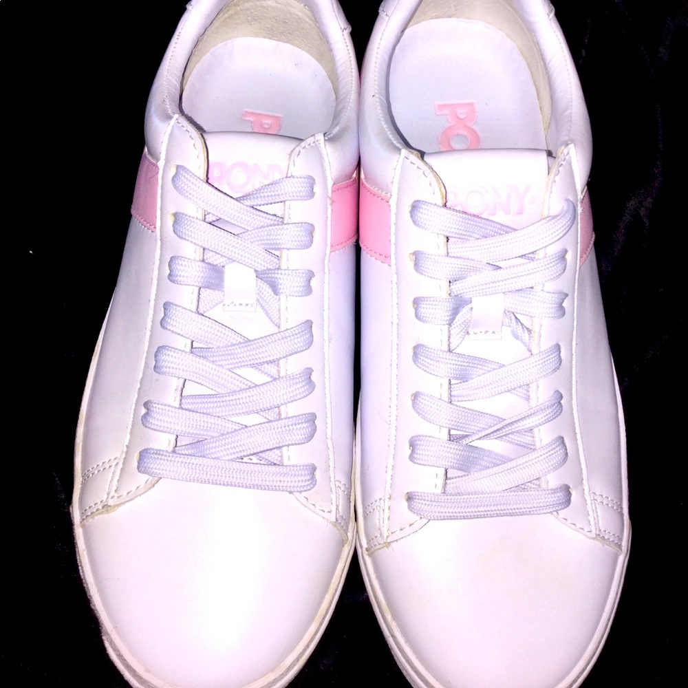 EUC Pony Retro Athletic Shoes White w/ Pink Sz 7.5